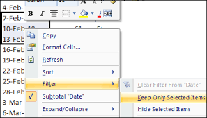 to hide excel pivot table items