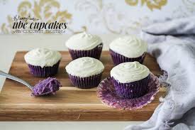 ube cupcakes with coconut frosting