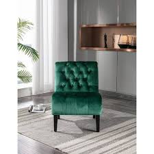 Anbazar Green Velvet Accent Chair Tufted On Living Room Sofa Chair Ergonomic Chair Polyester Upholstery Wood Leg Bedroom