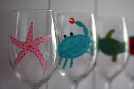 Beach Themed Hand Painted Wine Glasses
