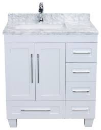 white transitional bathroom vanity with
