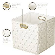 Collapsible storage bins, storage cubes, storage containers with handles average rating: Creative Scents Cube Storage Bin Faux Leather Decorative Basket With Handles For Shelf Foldable Storage Cube Organizer Bin For Closet Clothes Blanket Magazines Bedroom Nursery Under Bed Off White Best Offer Home Garden