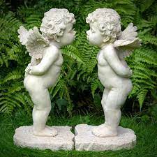 pair of kissing cherub garden statues