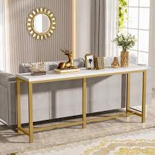 Gold White Wood Long Console Table