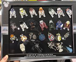 Each pin is on original card and comes with the rubber mickey the helmet pin set and tiered pin set with second death star completer pin are limited edition sets worth $190. Star Wars Droid Pin Set D23 Expo 2019 Disney Pins Blog