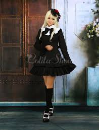 Maybe you would like to learn more about one of these? Lolitashow Black Lolita One Piece Dress Long Sleeves White Collar Ruffles Bow Lolitashow Com