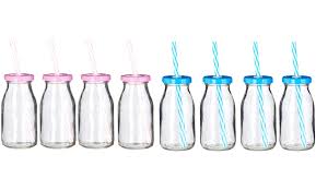 Four Glass Bottles With Straws Groupon