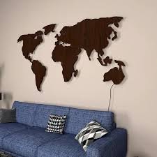 Brown World Map Backlit Walnut Finish