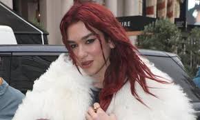 dua lipa s red hairstyle looks exactly