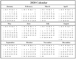 2020 Yearly Calendar Printable Template