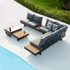 L Shape Teak Outdoor Sectional Sofa Set