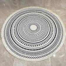 gray woven cotton round rug 120cm with
