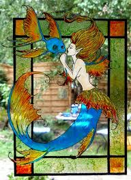 Mermaid Window Cling Glass Art