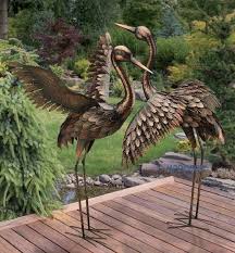 Large Flying Bronze Patina Crane Pair