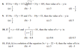 Linear Equations In Two Variables Mcqs