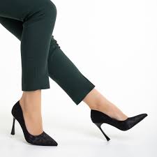 Pantofi dama negri din material textil cu toc Zaida - Kalapod