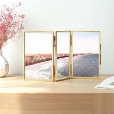 Triple Photo Frame Double Sided Brass
