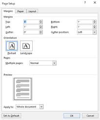 page setup dialog box in word 2016