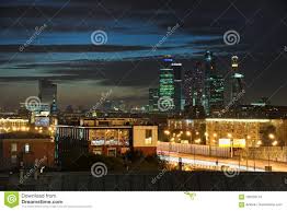 Moscow City Lights Under Dusk Sky Stock Photo Image Of