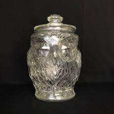 huge clear vintage glass owl cookie jar