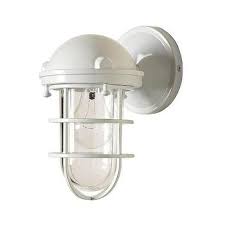 Beacon White Steel Cage Glass Wall Sconce