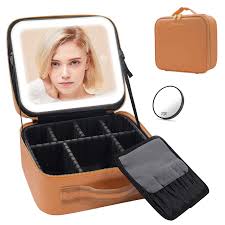 lighted mirror travel makeup bag