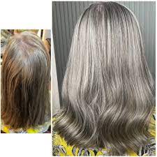 gray hair transition using lowlights