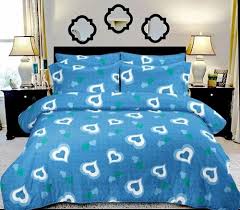 Checd Sky Blue Printed Double Bed Sheet