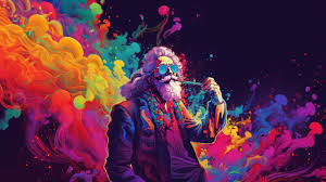 old man moustache smoking colorful art
