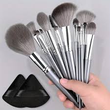 14pcs silver color cosmetic brush set