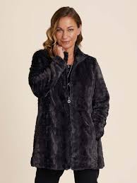 Viz A Viz Long Charcoal Faux Fur Coat