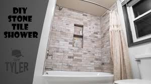 diy tile shower tub insert to stone