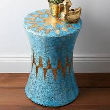 geometric turquoise drum stool