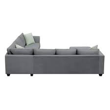 112 In Flared Arm 1 Piece Fabric L Shaped Sectional Sofa In Gray With Ottoman