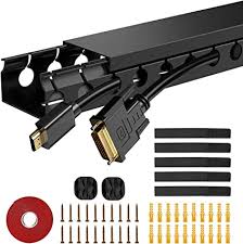 My current setup is different than the one pictured. Amazon Com Updated Cable Raceway Kit 73 5x14 6 Inch Open Slot Wire Covers For Cords Cable Management System To Hide Under Desk Tv Computer Net Power Cords Pack 5 Electronics