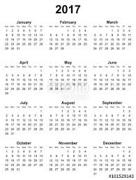 Simple Editable Vector Calendar 2017 On White Background Sunday
