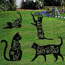 4 Pc Metal Black Cat Silhouette Yard