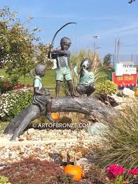 Kids Playing On Log Bronze Statue