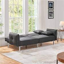 Yaheetech Fabric Futon Sofa Bed With Armrest Adjustable Backrest For Living Room Dark Gray