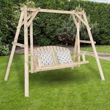 Outdoor Log Porch Swing Wooden Frame