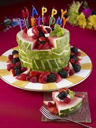 A sugar free birthday cake that everyone will enjoy! National Watermelon Promotion Board Birthday Cake Healthy Birthday Cakes Birthday Cake Alternatives Fruit Birthday Cake