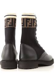 Rockoko combat boots with stretch fabric inserts. Fendi Denim Rockoko Combat Boots In Black Save 25 Lyst
