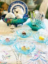 Vintage Blue Glass Soup Bowls With