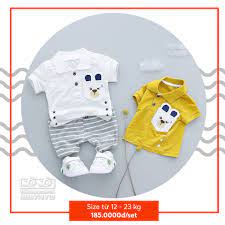 Thời trang quần áo trẻ em bé trai con 1,2,3 tuổi Set bộ quần áo ngắn tay  túi hình Gấu