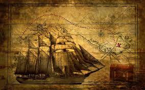 Vintage Pirate Ship With Treasure Map