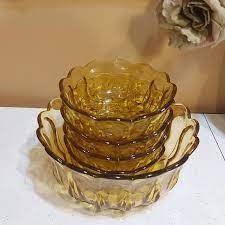 Amber Glass Bowl Set 5 Pcs Vintage