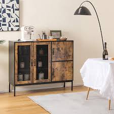 Costway Farmhouse Buffet Sideboard Console Table Cupboard With Metal 48 X 16 X 39 5 L X W X H Rustic Brown Black