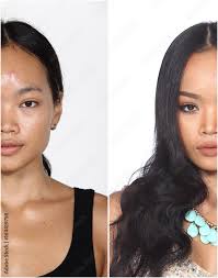 tan skin asian woman before and after