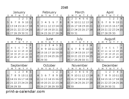 yearly calendar with shaded weekends