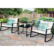 Moana Outdoor 3 Piece Rocking Wicker Bistro Set Two Chairs And One Glass Black